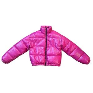 FOREVER 21: Women's HOT PINK Puffer Coat, Shiny Jacket, Size Medium